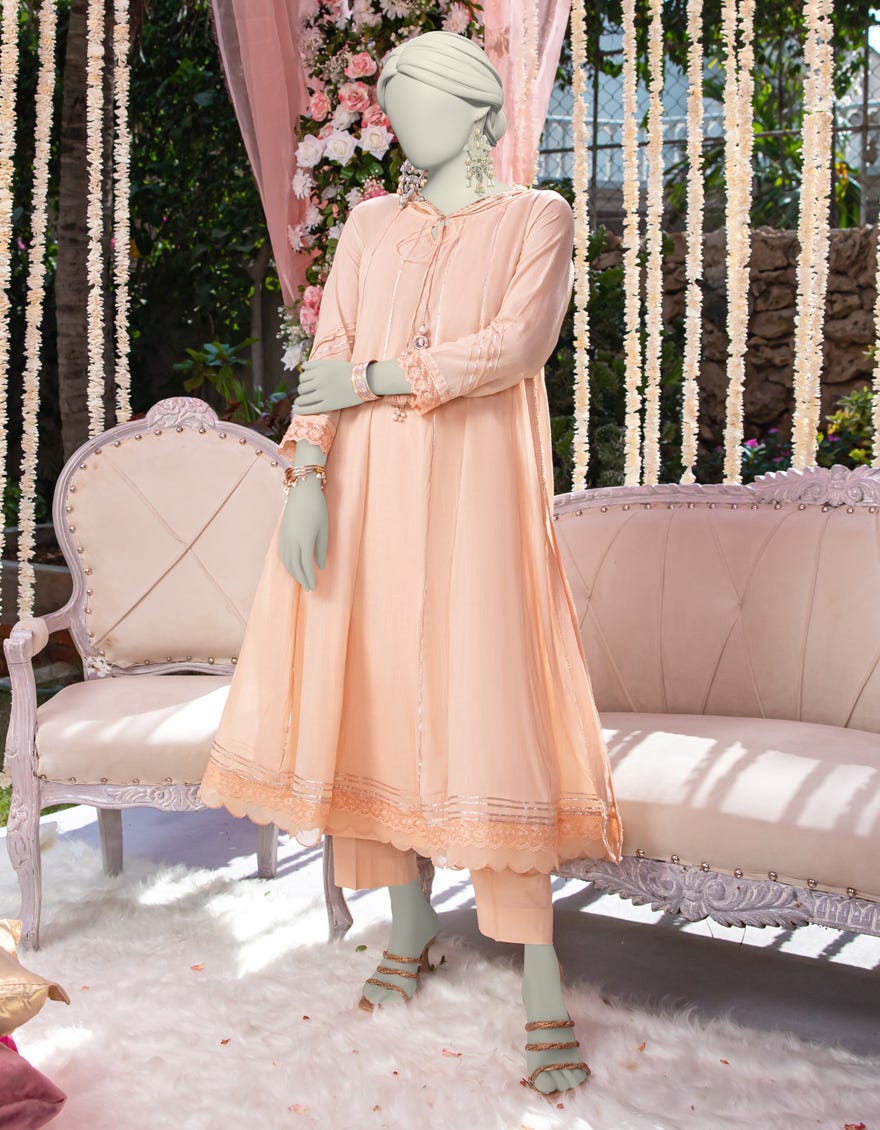 BEIGE ORGANZA DYED 2PC STITCHED