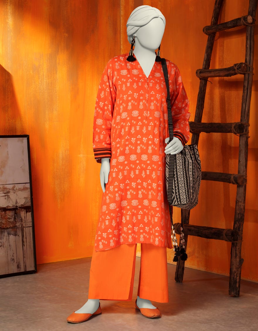 ORANGE KHADDI YARN DYED KURTI