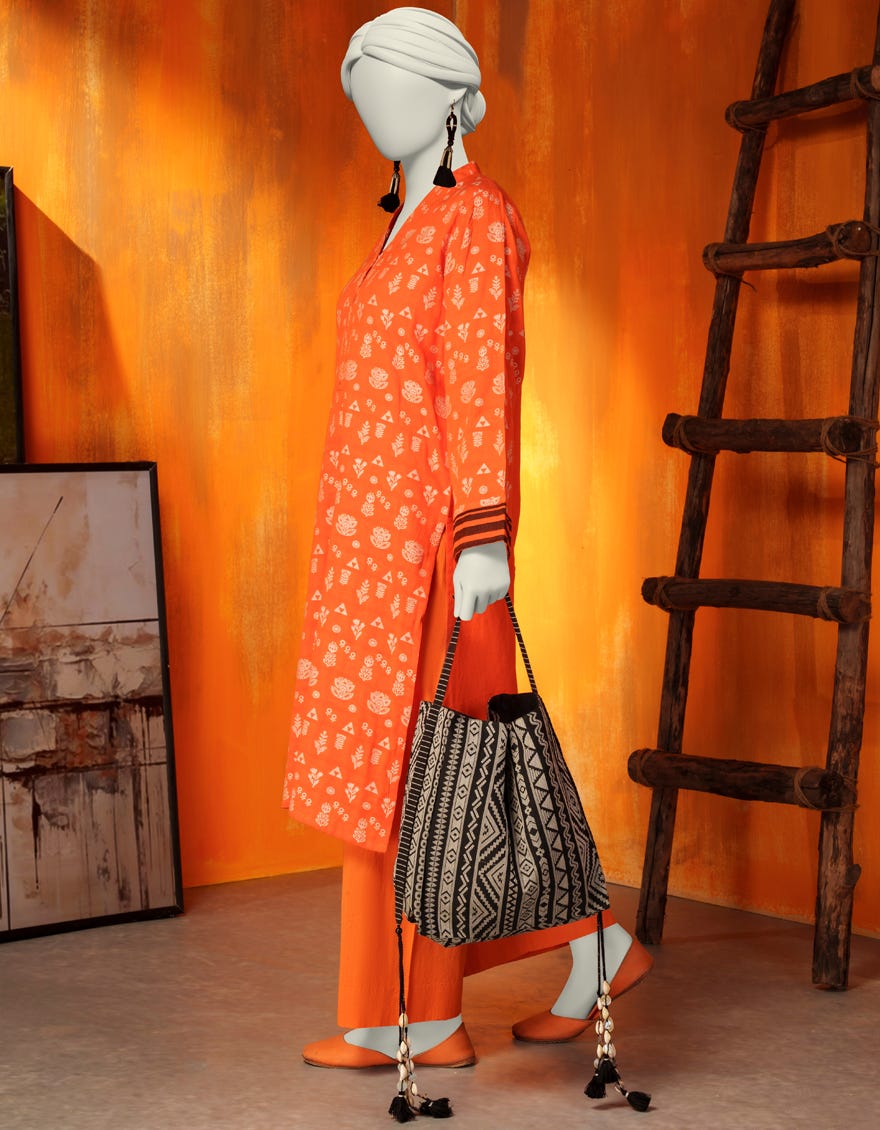 ORANGE KHADDI YARN DYED KURTI