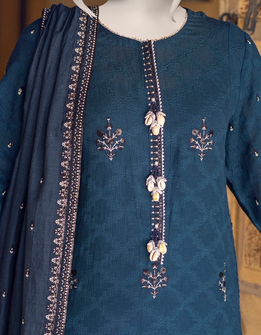 BLUE KHADDAR UNSTITCHED 3PC | JJLS-W-JWU-22-1844