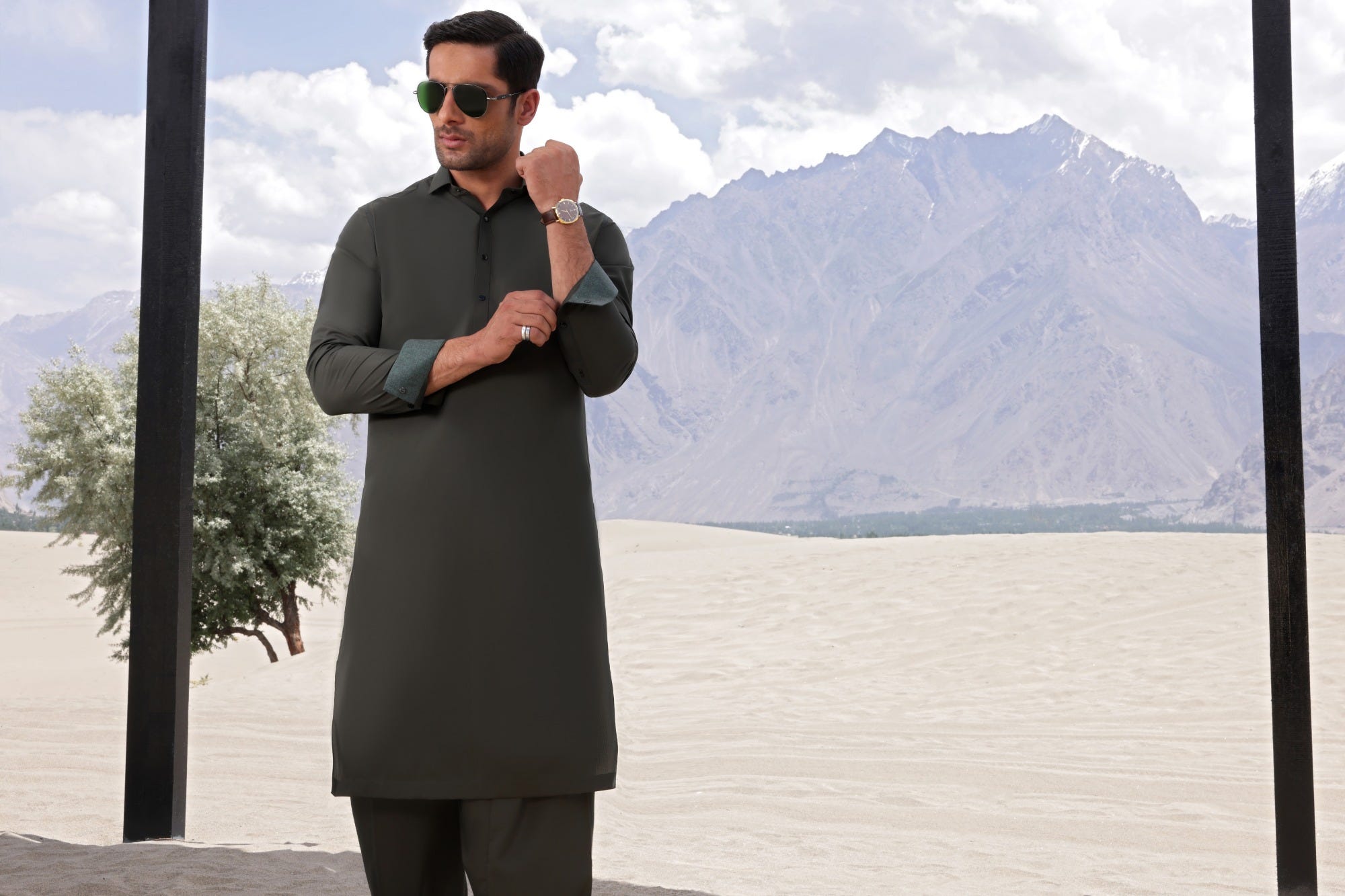 LAS VEGAS - OLIVE BLENDED KAMEEZ SHALWAR