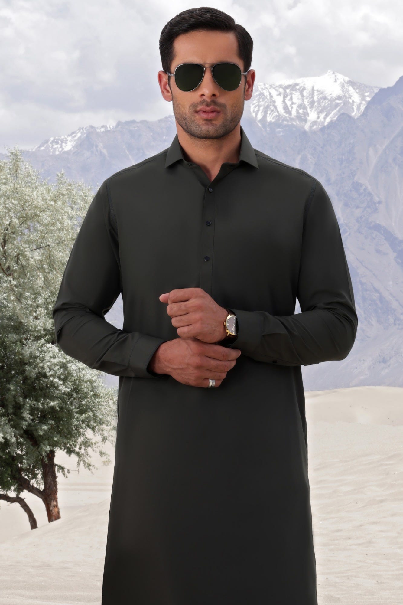 LAS VEGAS - OLIVE BLENDED KAMEEZ SHALWAR