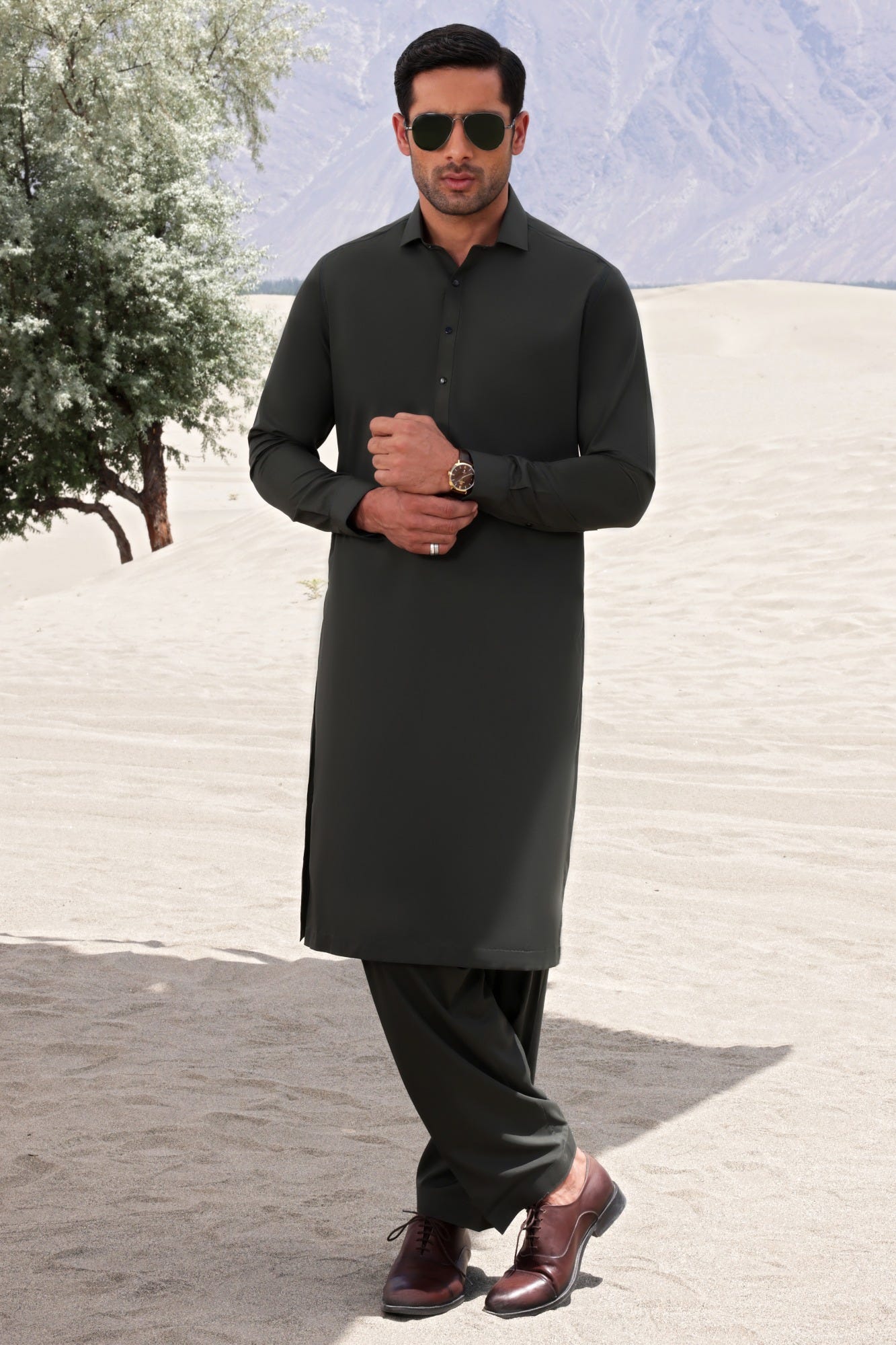 LAS VEGAS - OLIVE BLENDED KAMEEZ SHALWAR