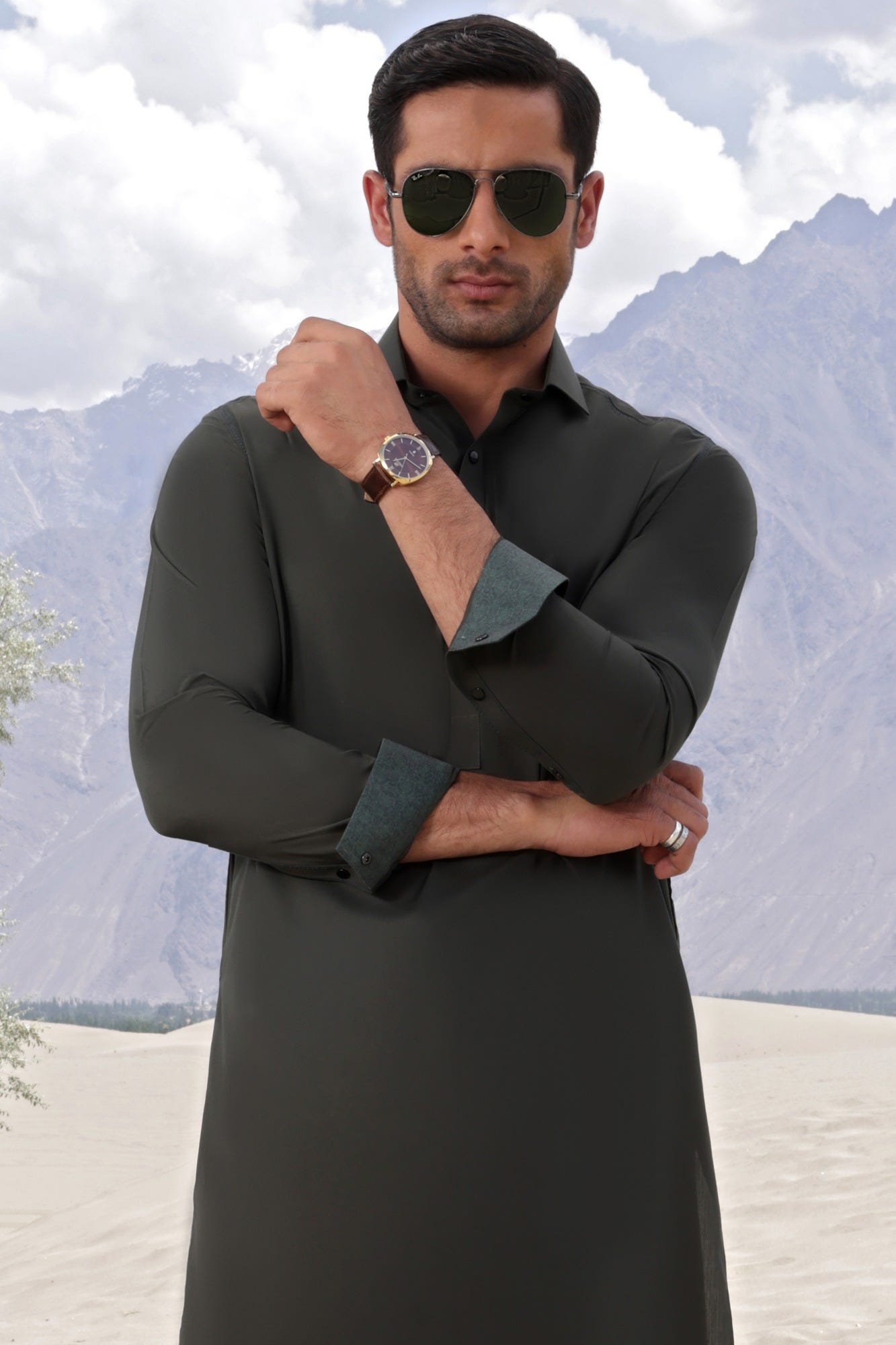 LAS VEGAS - OLIVE BLENDED KAMEEZ SHALWAR