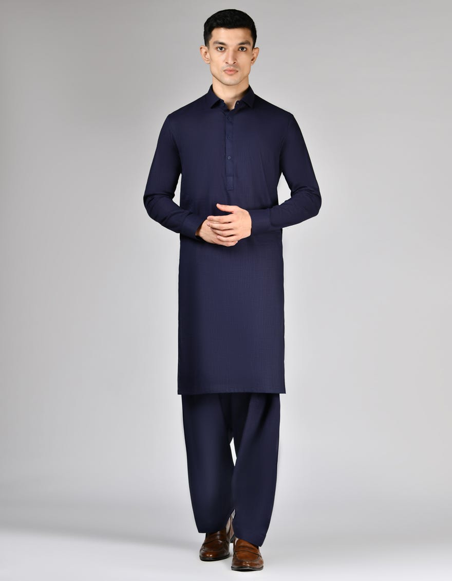 MIDNIGHT BLUE COTTON UNSTITCHED KAMEEZ SHALWAR FABRIC | JJMS-2864