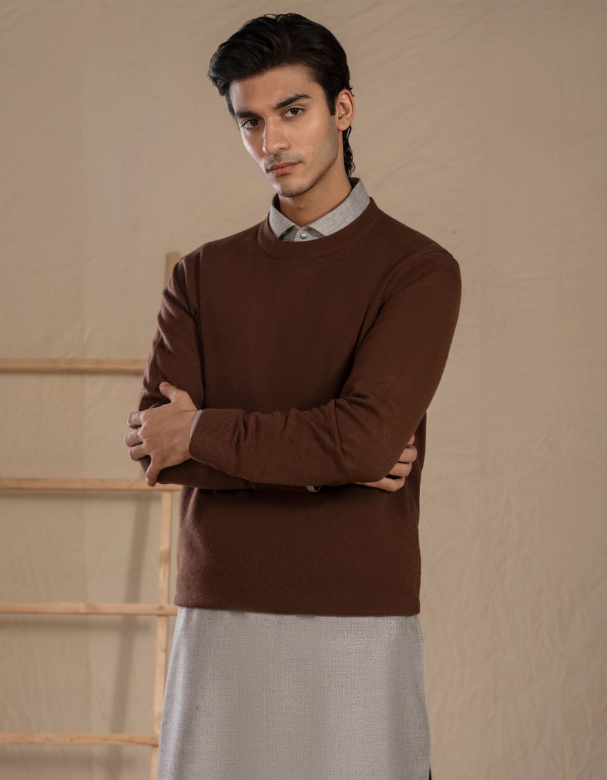 COFFEE BROWN CREW NECK SWEATER | JJ-MSWFS-20007