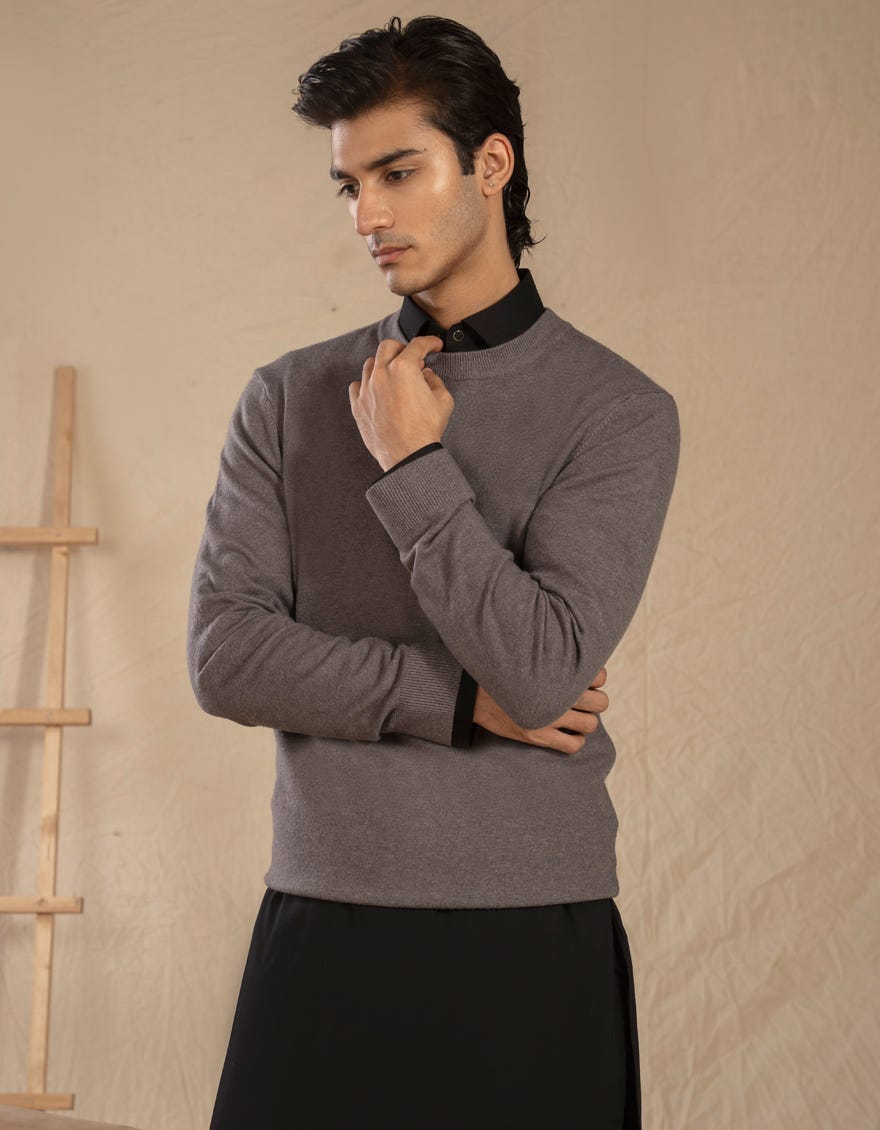 HEATHER GREY CREW NECK SWEATER | JJ-MSWFS-20008