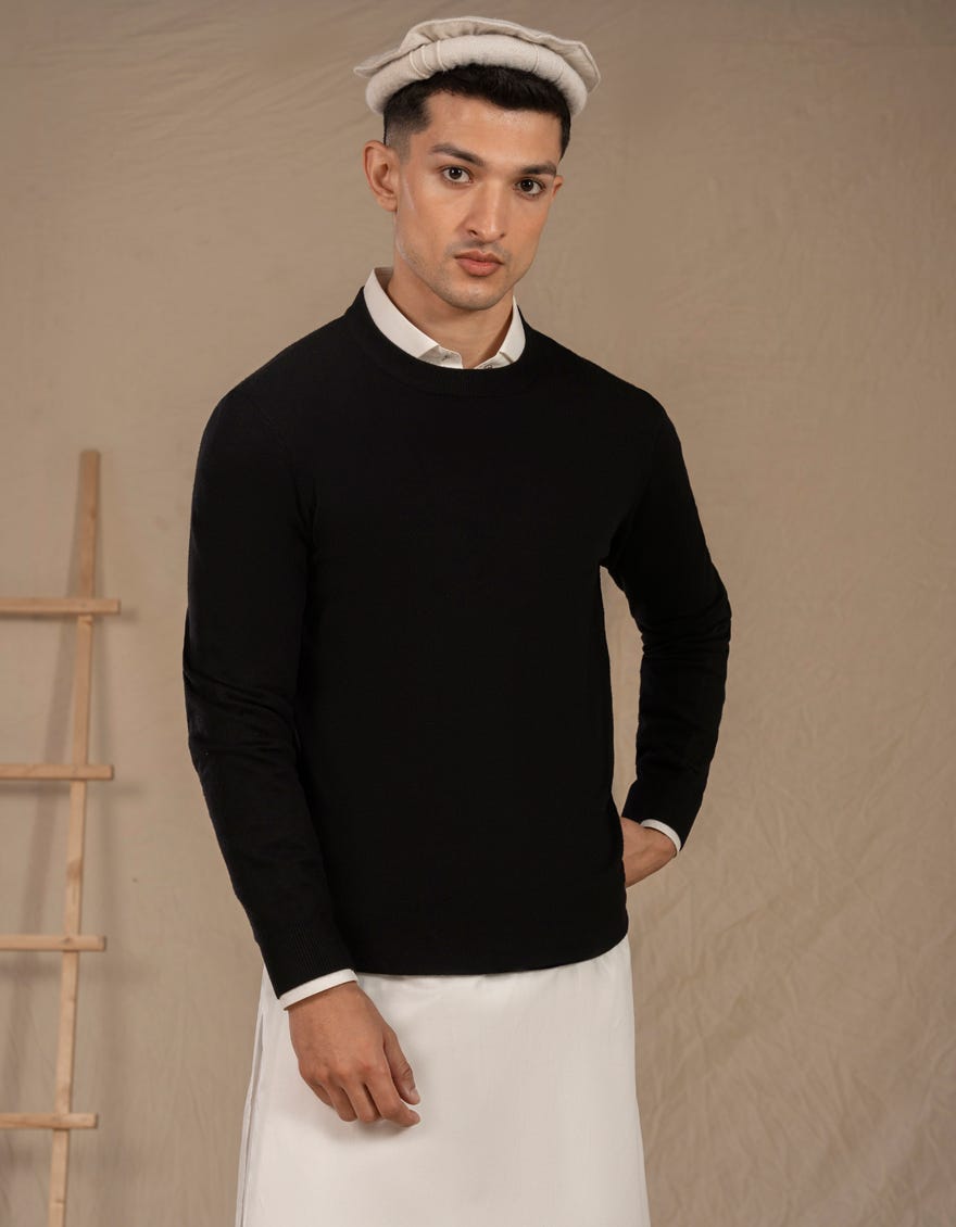 BLACK CREW NECK SWEATER | JJ-MSWFS-20009