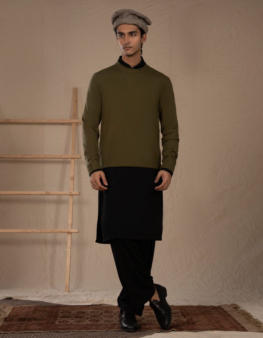 SAGE GREEN CREW NECK SWEATER | JJ-MSWFS-20010