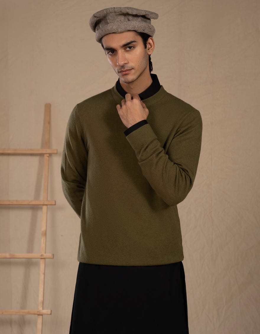 SAGE GREEN CREW NECK SWEATER | JJ-MSWFS-20010