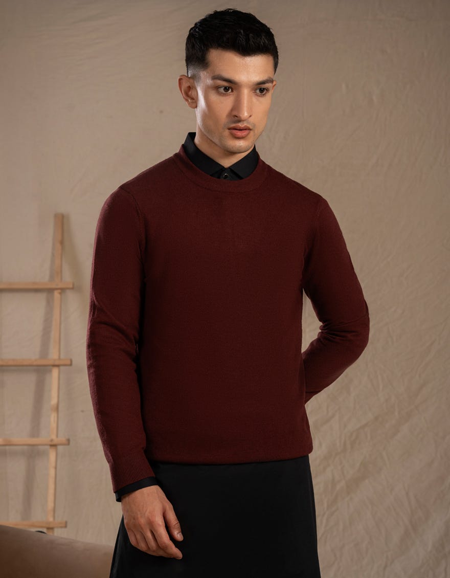 BURGUNDY CREW NECK SWEATER | JJ-MSWFS-20011