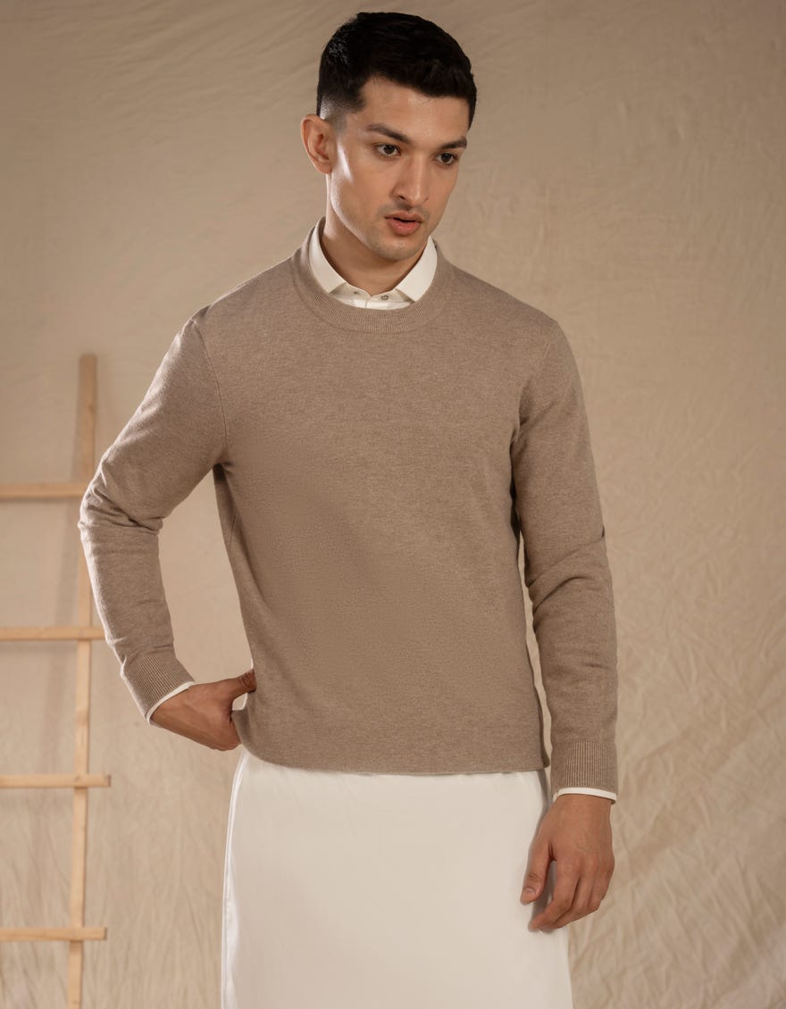 LIGHT KHAKI CREW NECK SWEATER | JJ-MSWFS-20012