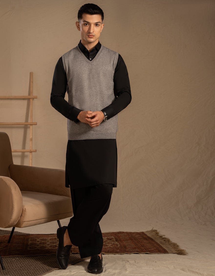 GREY V-NECK SWEATER | JJ-MSWSL-20001