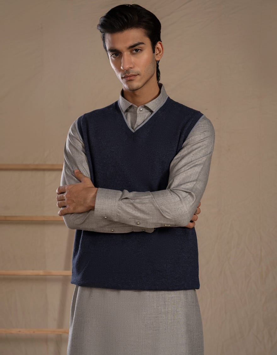 BLUE V-NECK SWEATER | JJ-MSWSL-20004