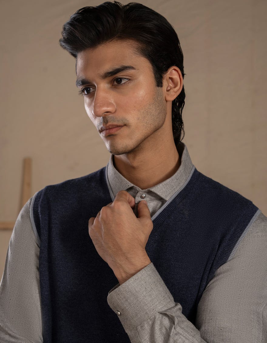 BLUE V-NECK SWEATER | JJ-MSWSL-20004