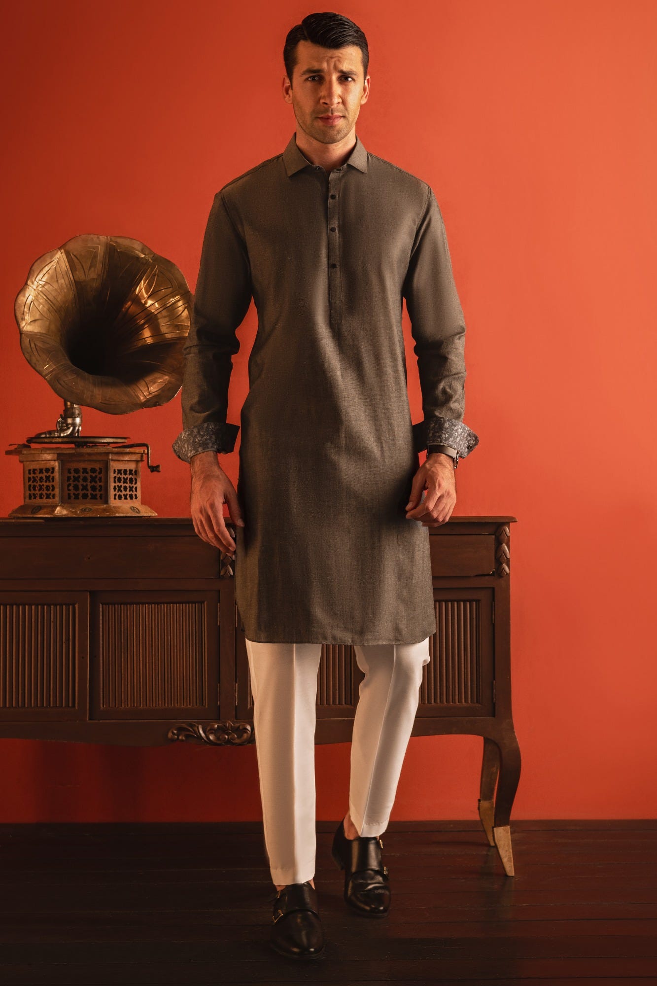 NIMES - CHARCOAL COTTON KURTA TROUSER