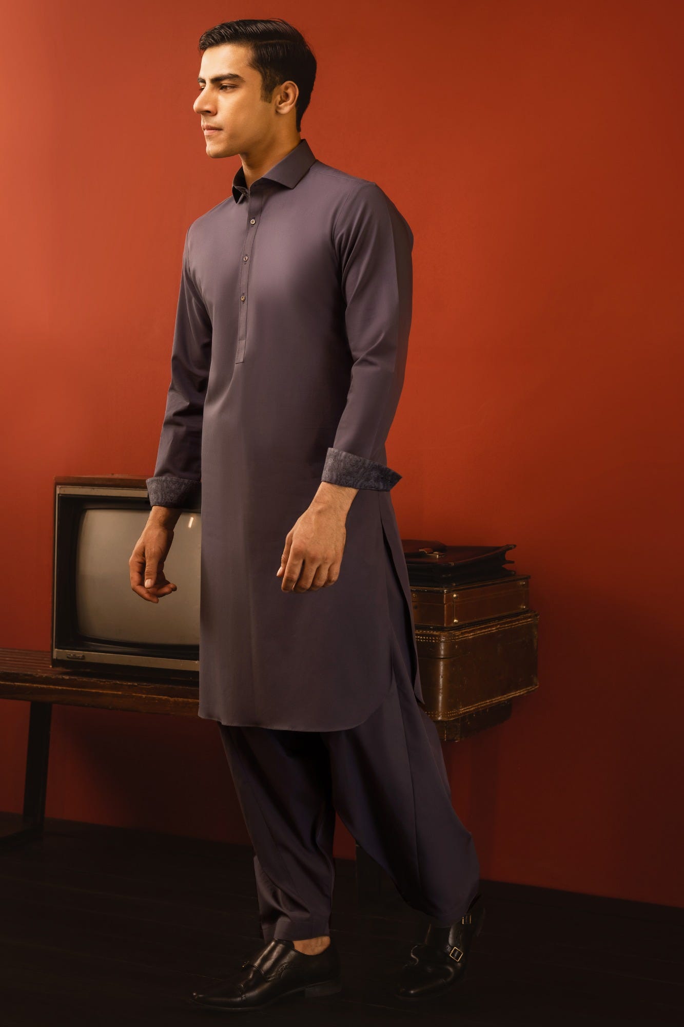 NORWAY - GREY COTTON KAMEEZ SHALWAR