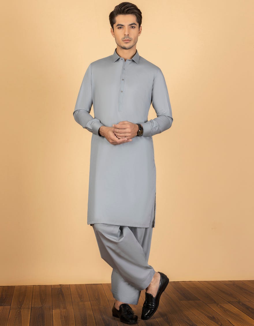 LIGHT GREY COTTON UNSTITCHED KAMEEZ SHALWAR FABRIC | JJMS-2005