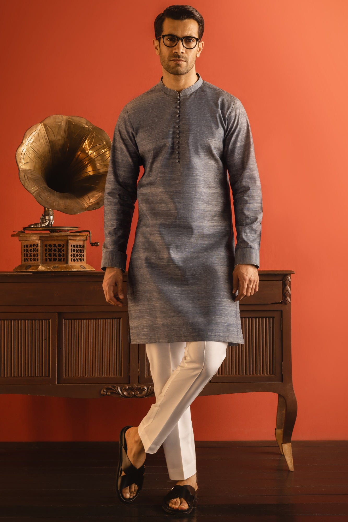 ROME - BLUISH GREY COTTON KURTA TROUSER