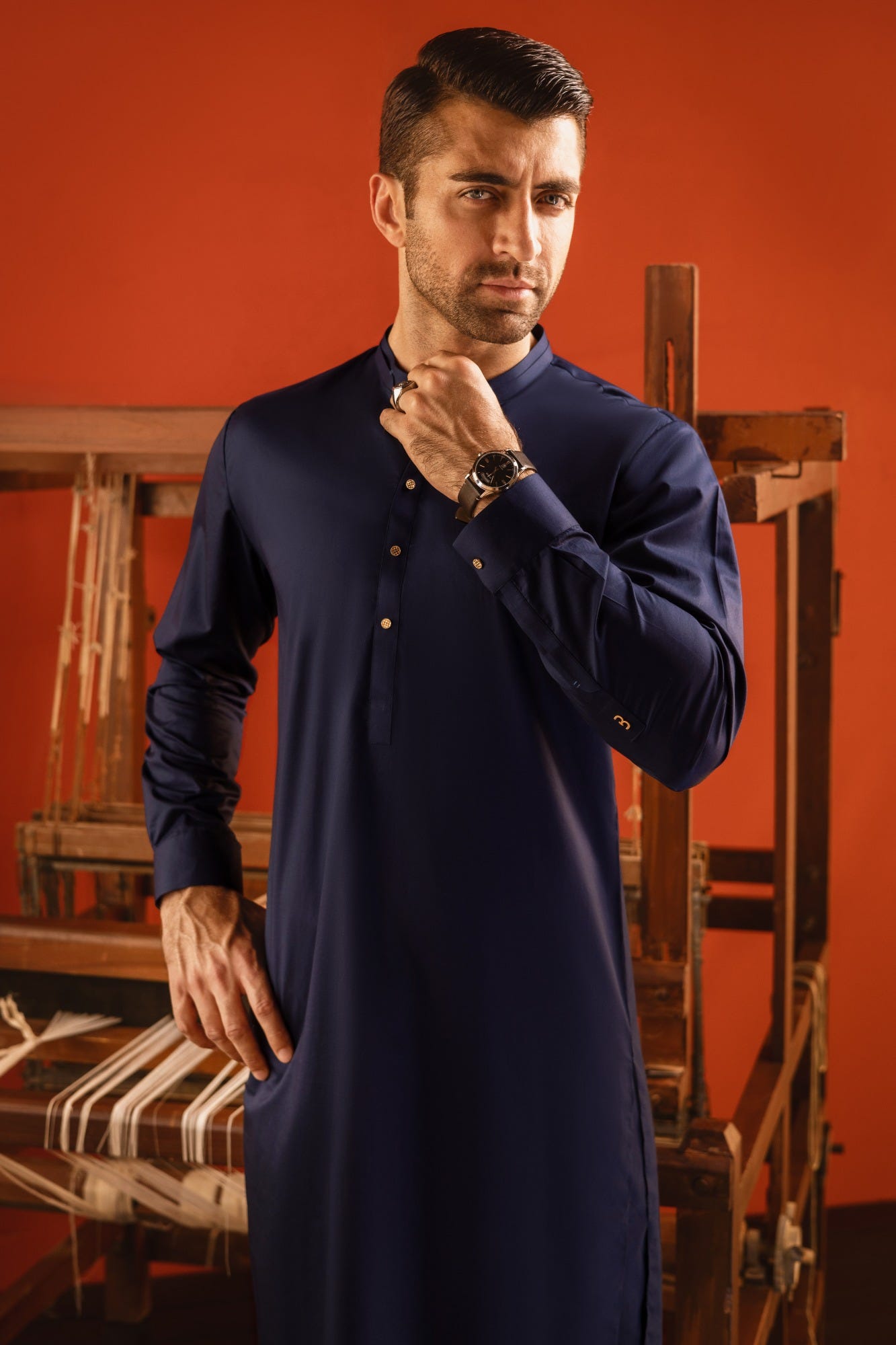 SANTORINI - DARK BLUE COTTON KURTA TROUSER