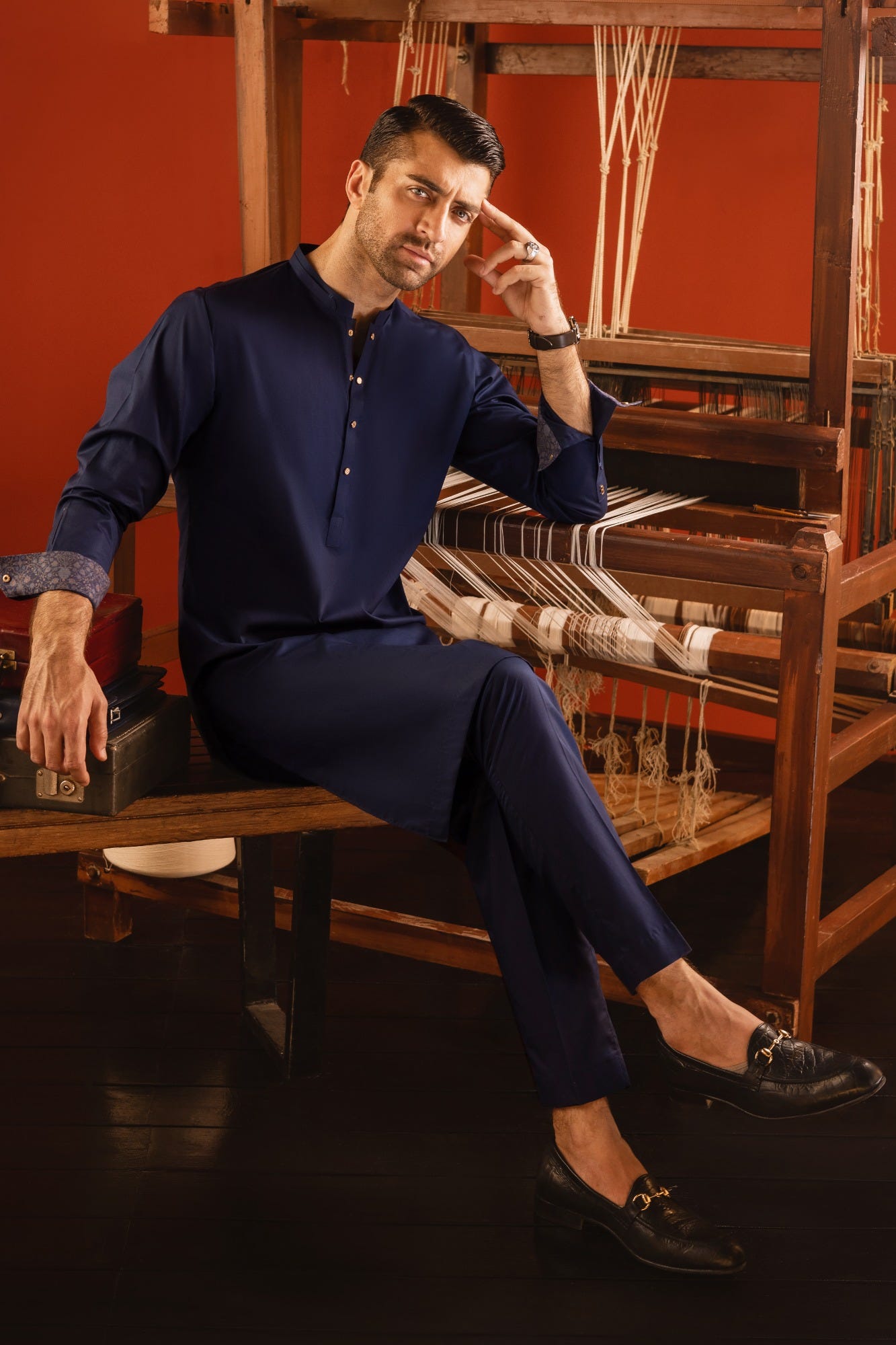 SANTORINI - DARK BLUE COTTON KURTA TROUSER