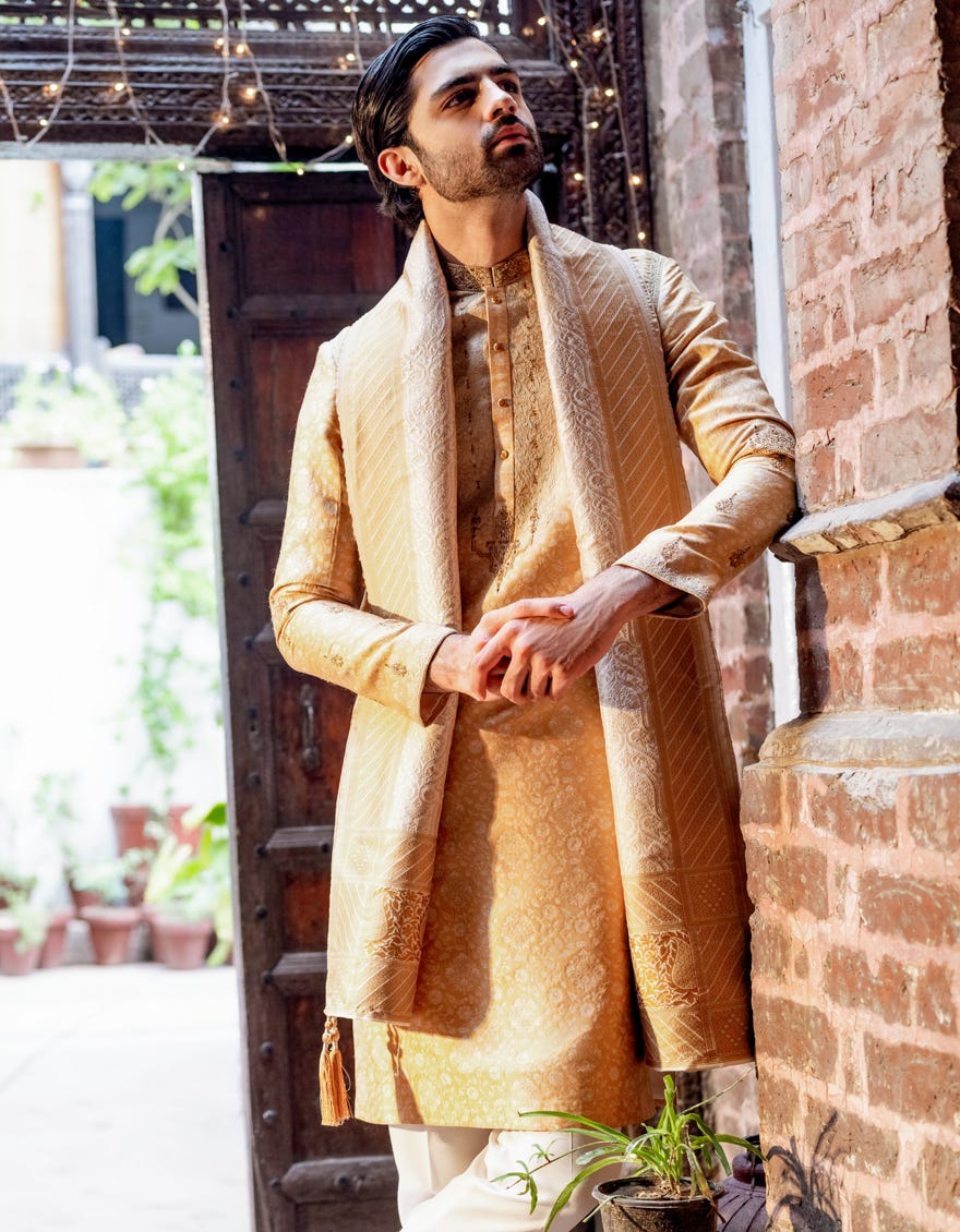 Gold Blended Men Shawl | Jjid-Shawl-9317