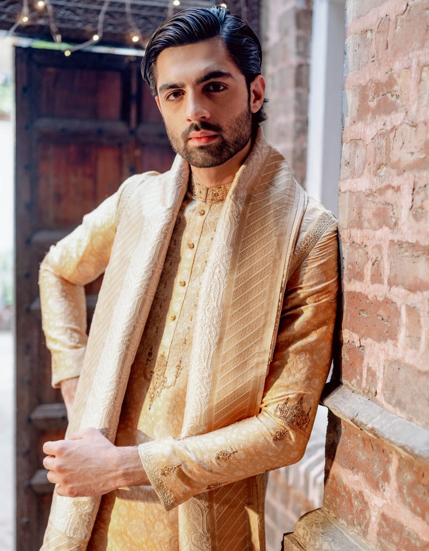 Gold Blended Men Shawl | Jjid-Shawl-9317