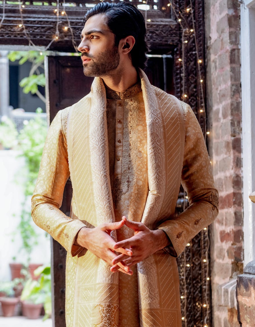 Gold Blended Men Shawl | Jjid-Shawl-9317