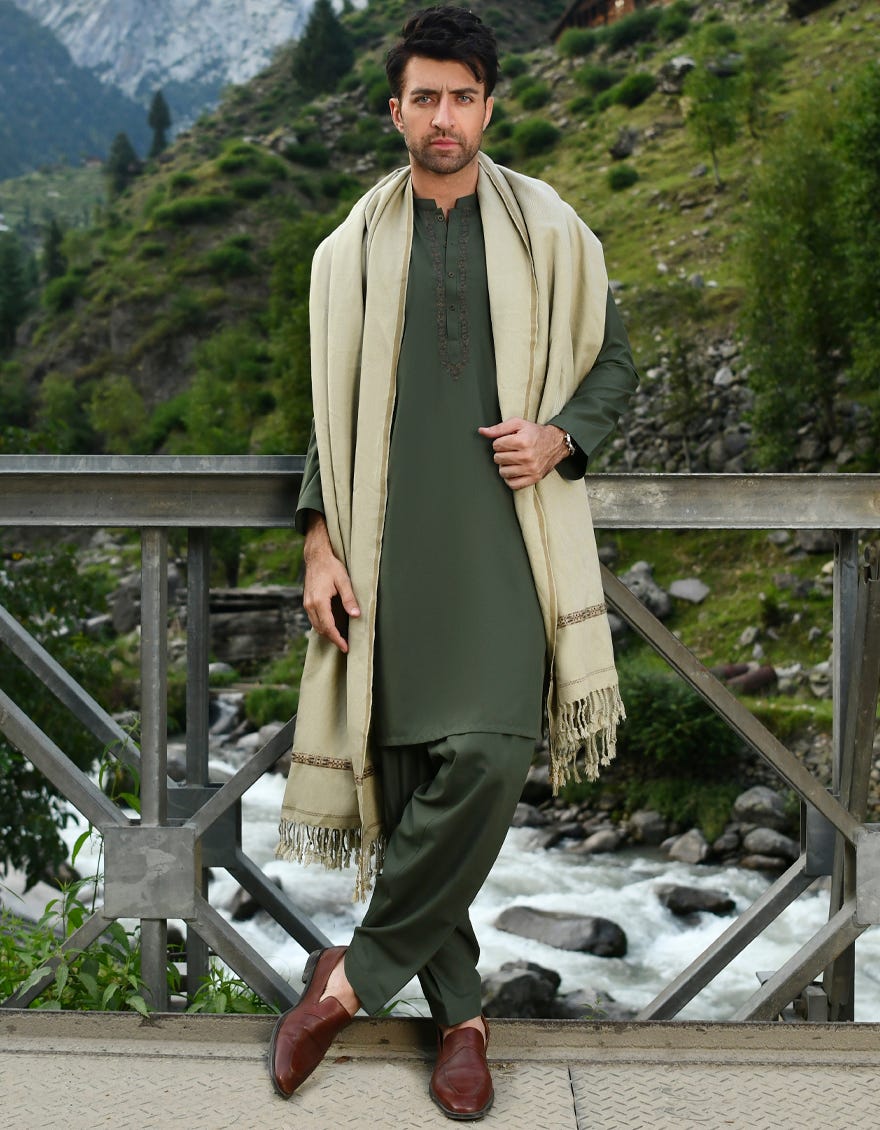 OLIVE MEN SHAWL | JJID-SHW-22-0004