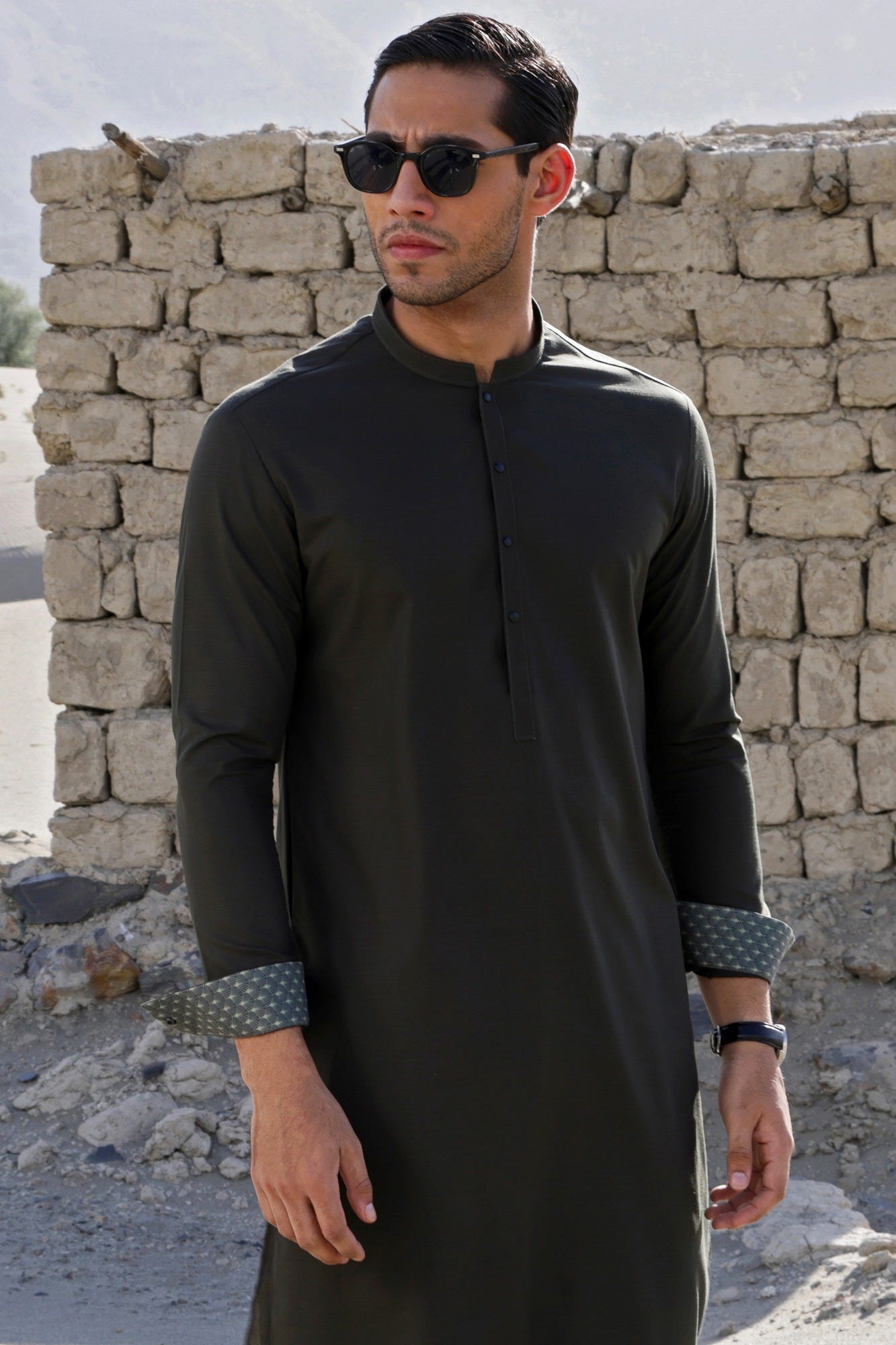 SWEDEN - OLIVE BLENDED KAMEEZ SHALWAR