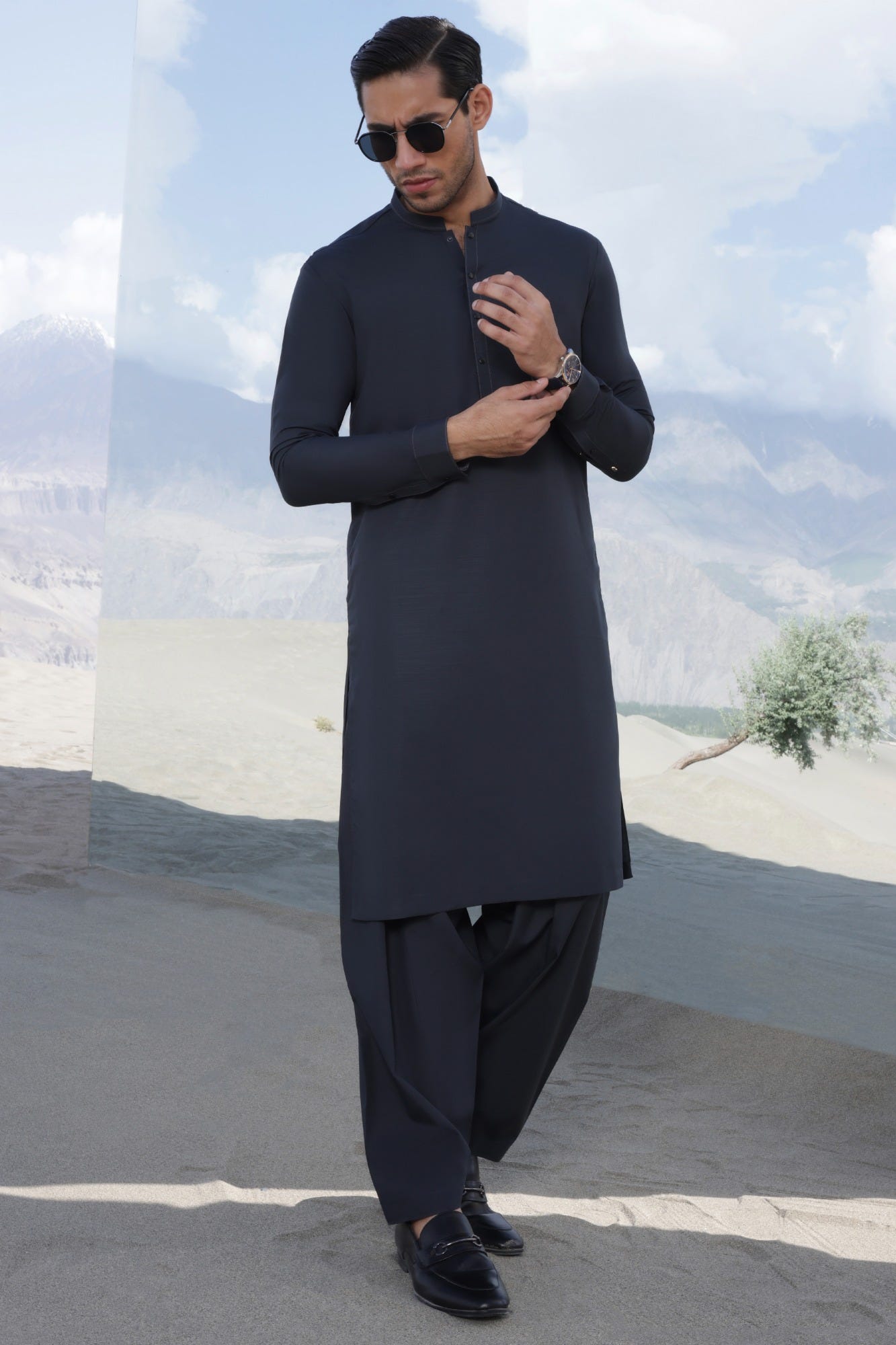 SWEDEN - DEEP GREY BLENDED KAMEEZ SHALWAR