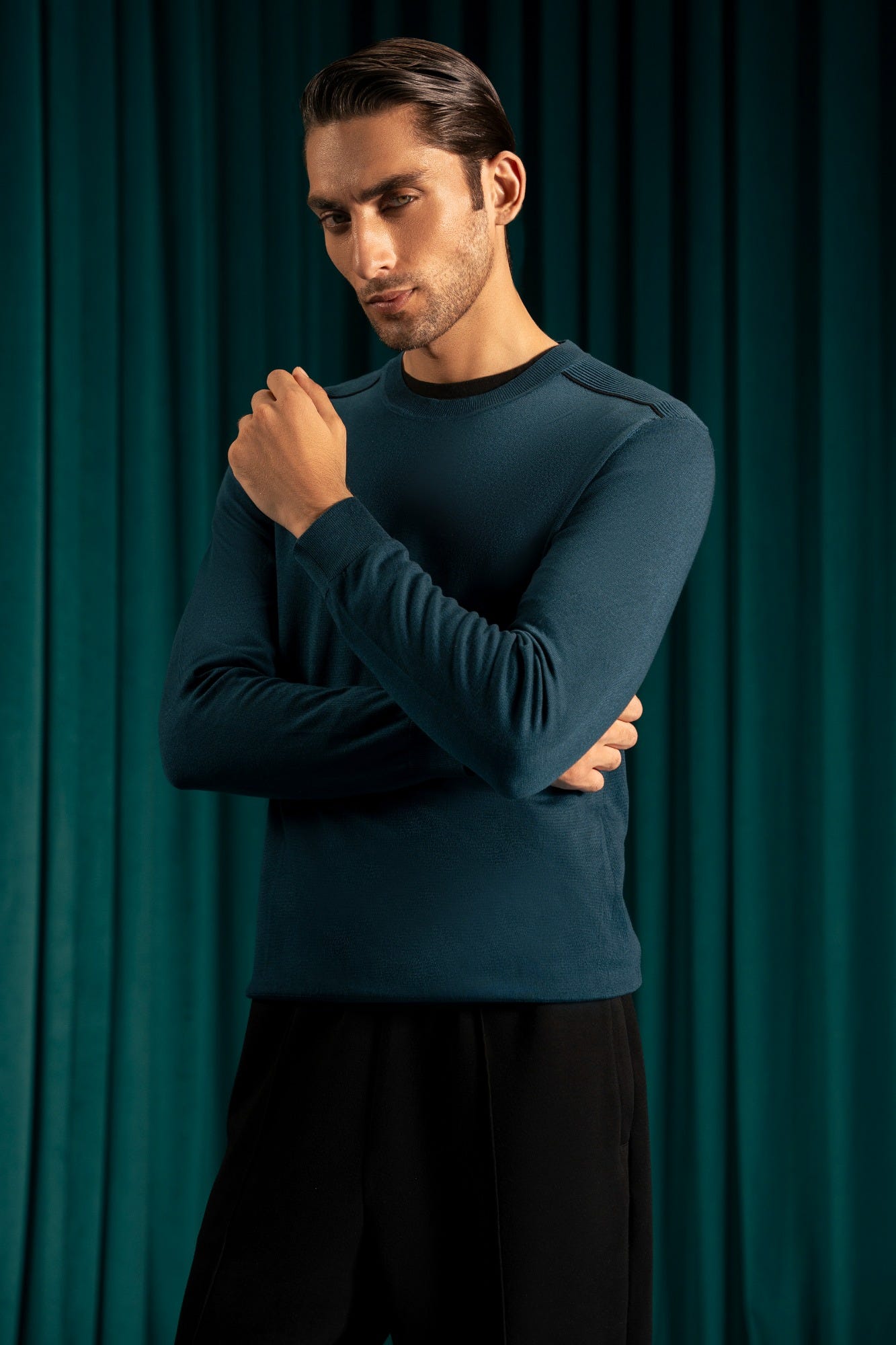 TEAL LYOCELL CREW NECK SWEATER | CC-SWT-0013
