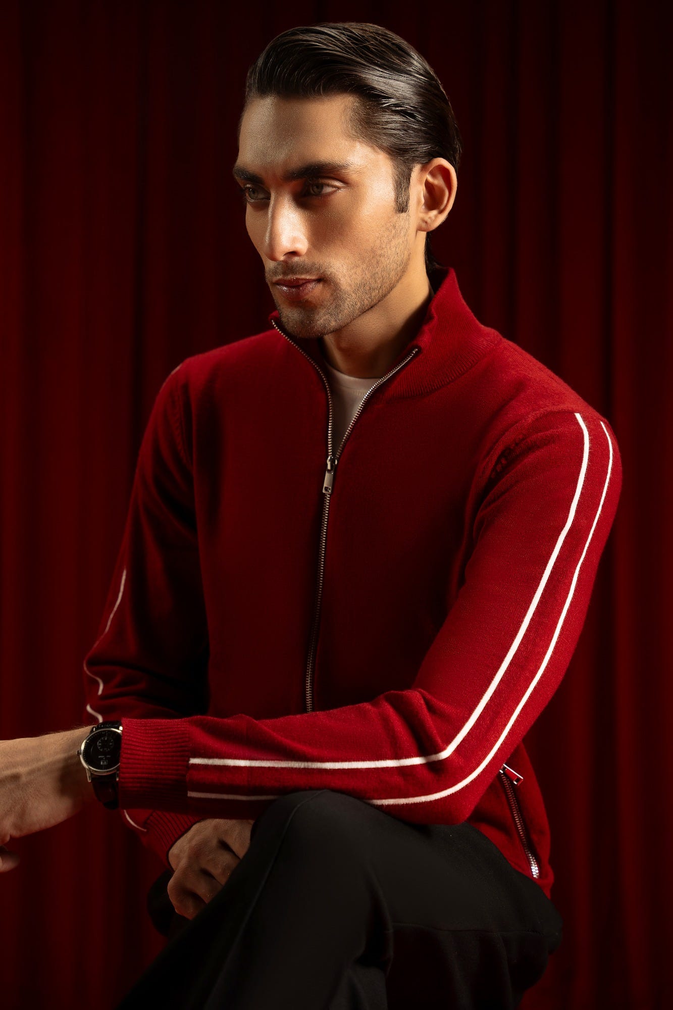 BURGUNDY GAUGE CARDIGAN ZIPPER | CC-SWT-0018