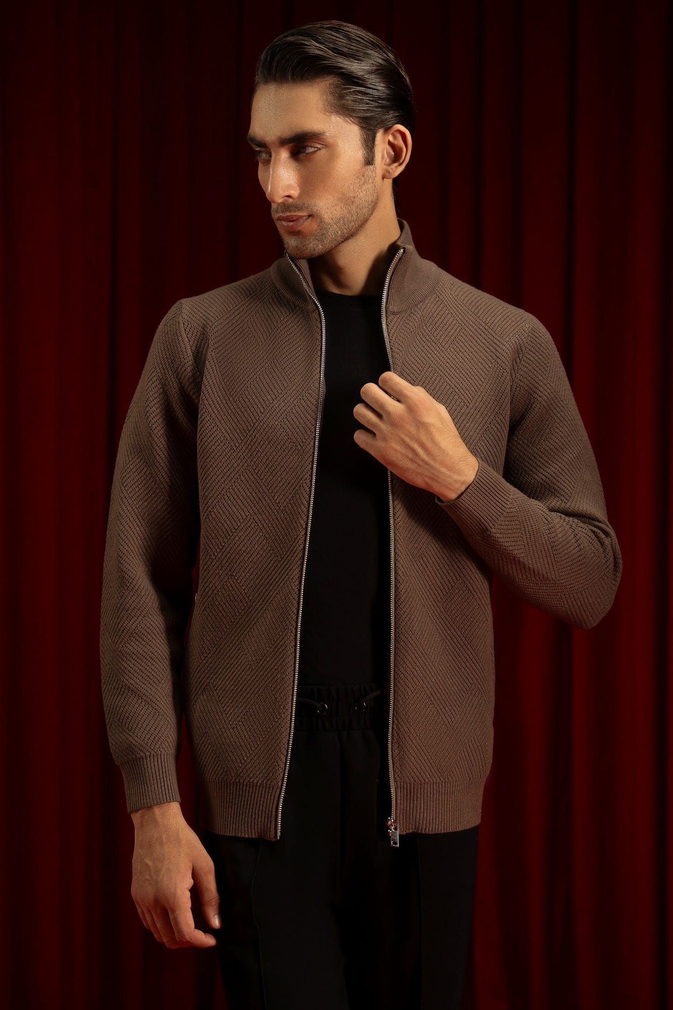 BROWN GAUGE CARDIGAN ZIPPER | CC-SWT-0019