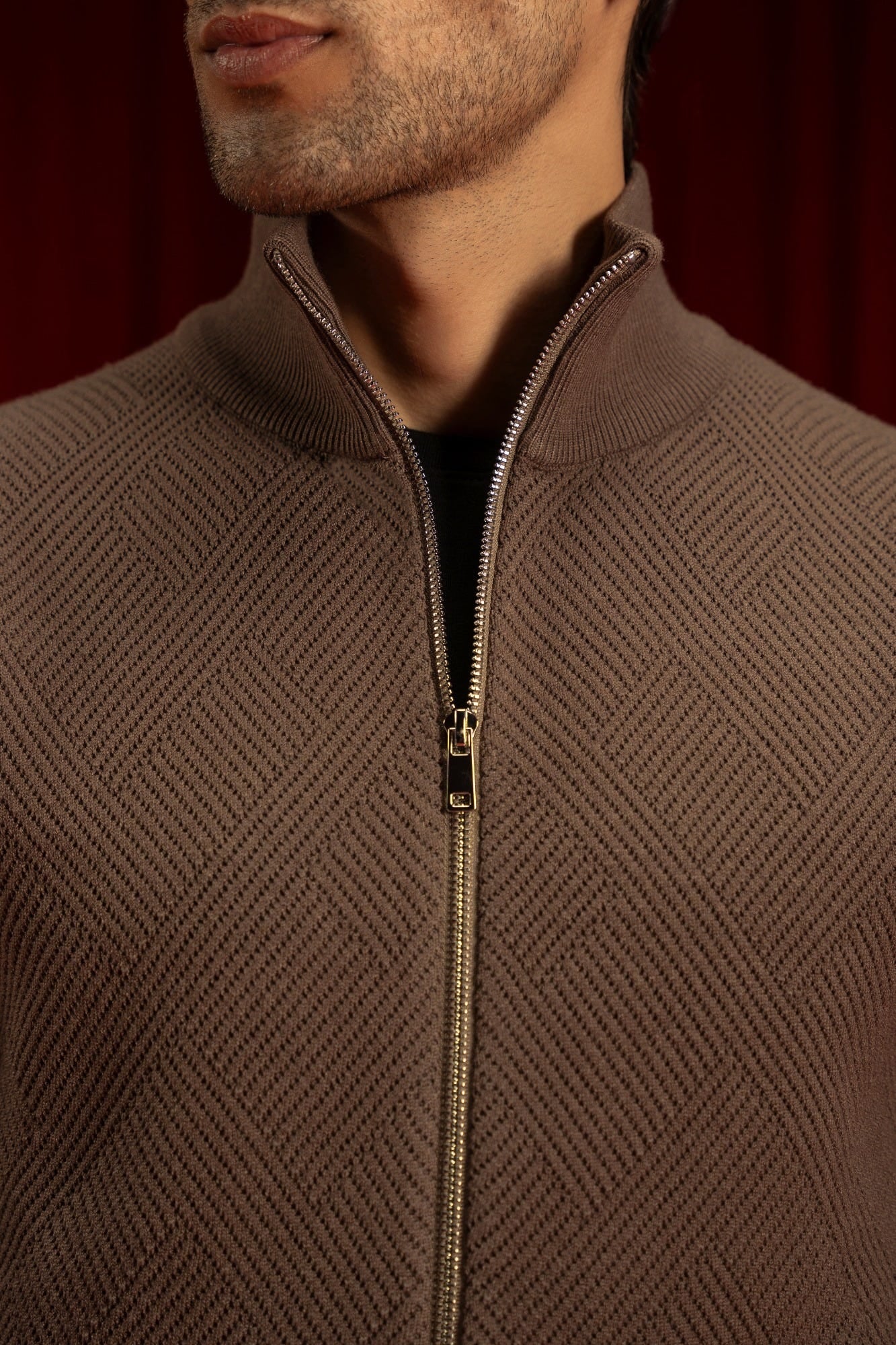 BROWN GAUGE CARDIGAN ZIPPER | CC-SWT-0019