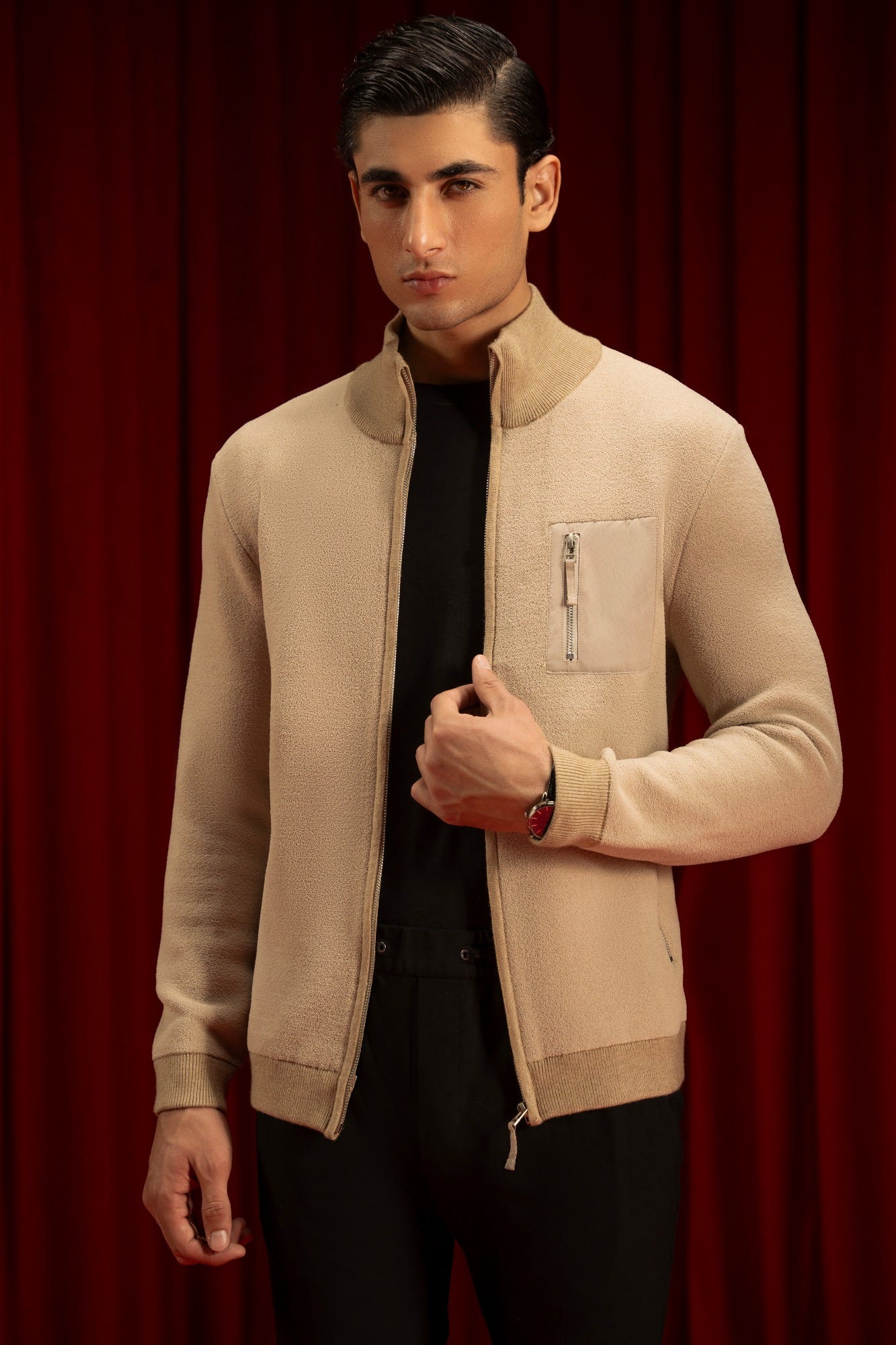 CREAM NYLON CARDIGAN ZIPPER REECE | CC-SWT-0022