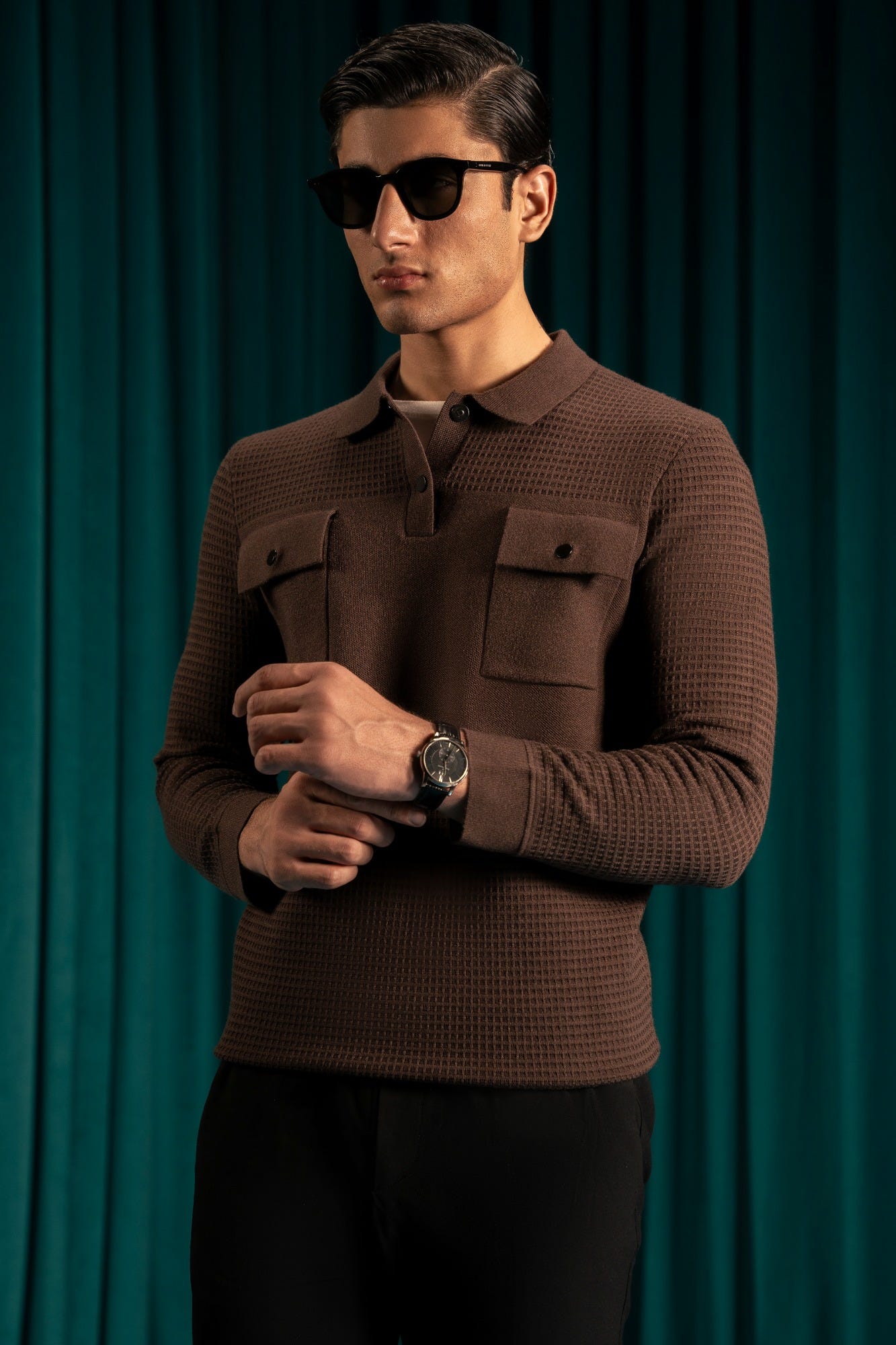 BROWN VISCOSE HALF ZIPPER SWEATER | CC-SWT-0029