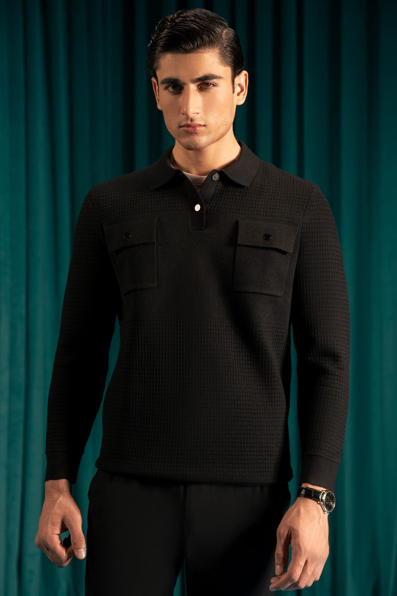 BLACK VISCOSE HALF ZIPPER SWEATER | CC-SWT-0030