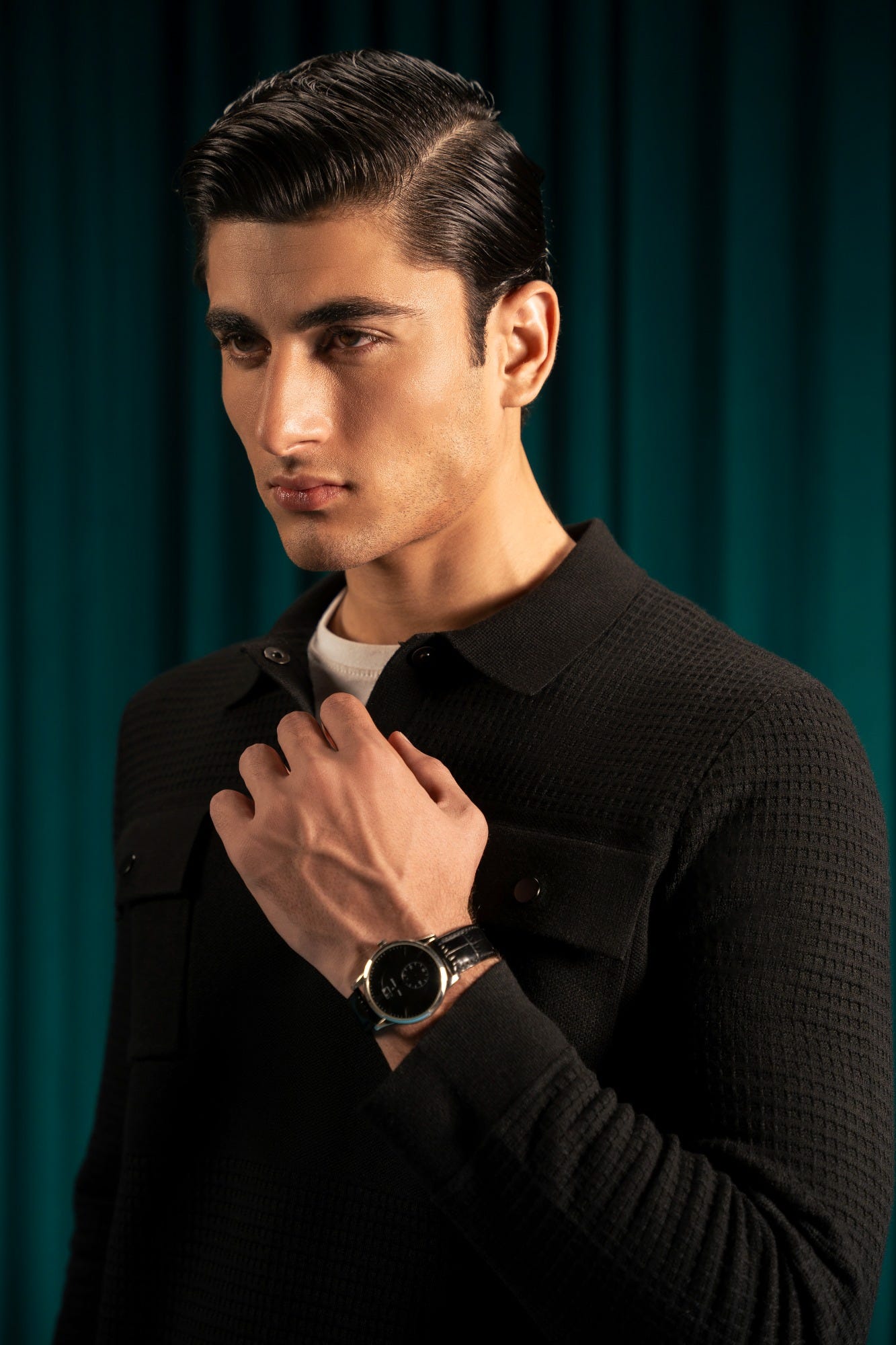 BLACK VISCOSE HALF ZIPPER SWEATER | CC-SWT-0030