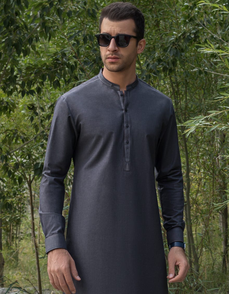 DARK GREY COTTON KURTA PAJAMA | JJKP-A-36853