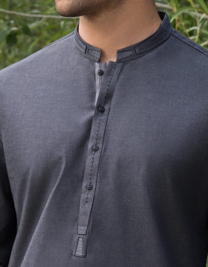 DARK GREY COTTON KURTA PAJAMA | JJKP-A-36853