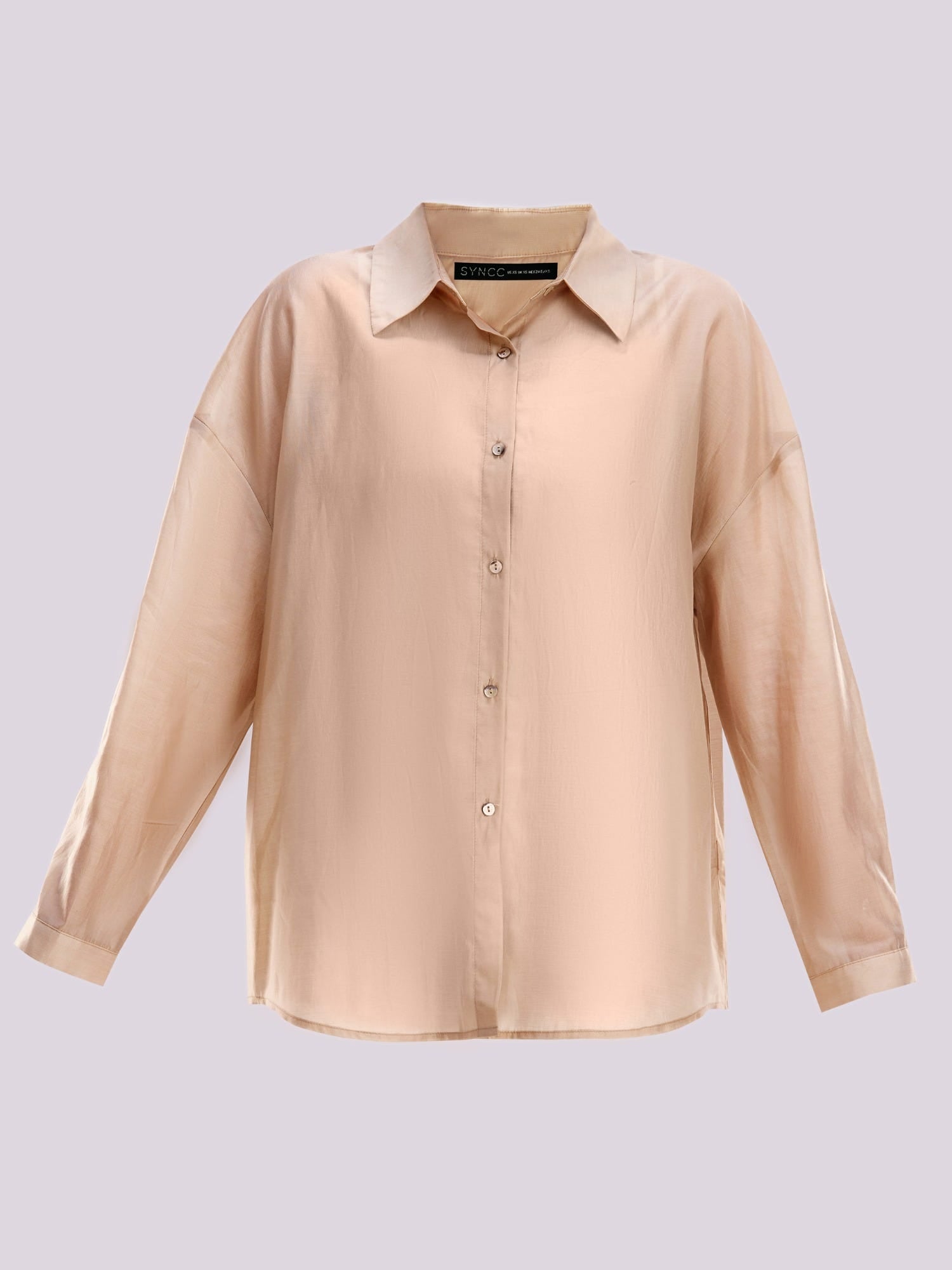BEIGE OVERSIZED SHEER BUTTON-DOWN SHIRT