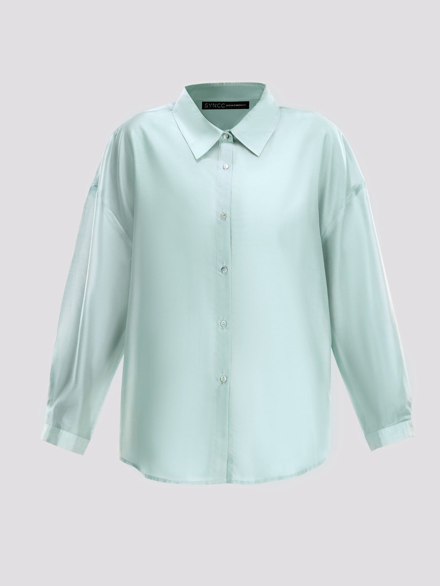LIGHT BLUE OVERSIZED SHEER BUTTON-DOWN SHIRT