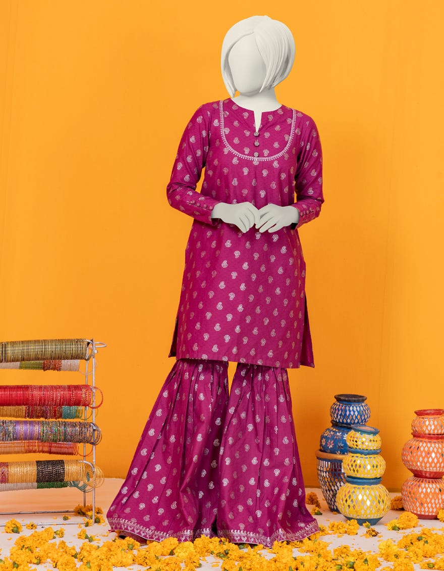 Magenta Textured Stitched 2 Piece | Jgk-S-Ygtl-420-24