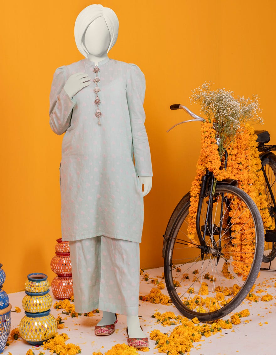 Green Jacquard Stitched 2 Piece | Jgk-S-Ygtl-424-24