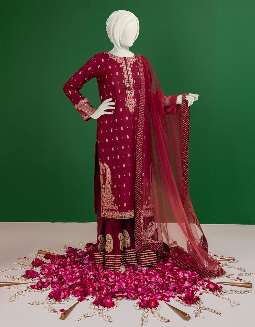Maroon Jacquard Stitched 3 Piece | Jygk-S-Ygtl-608-24