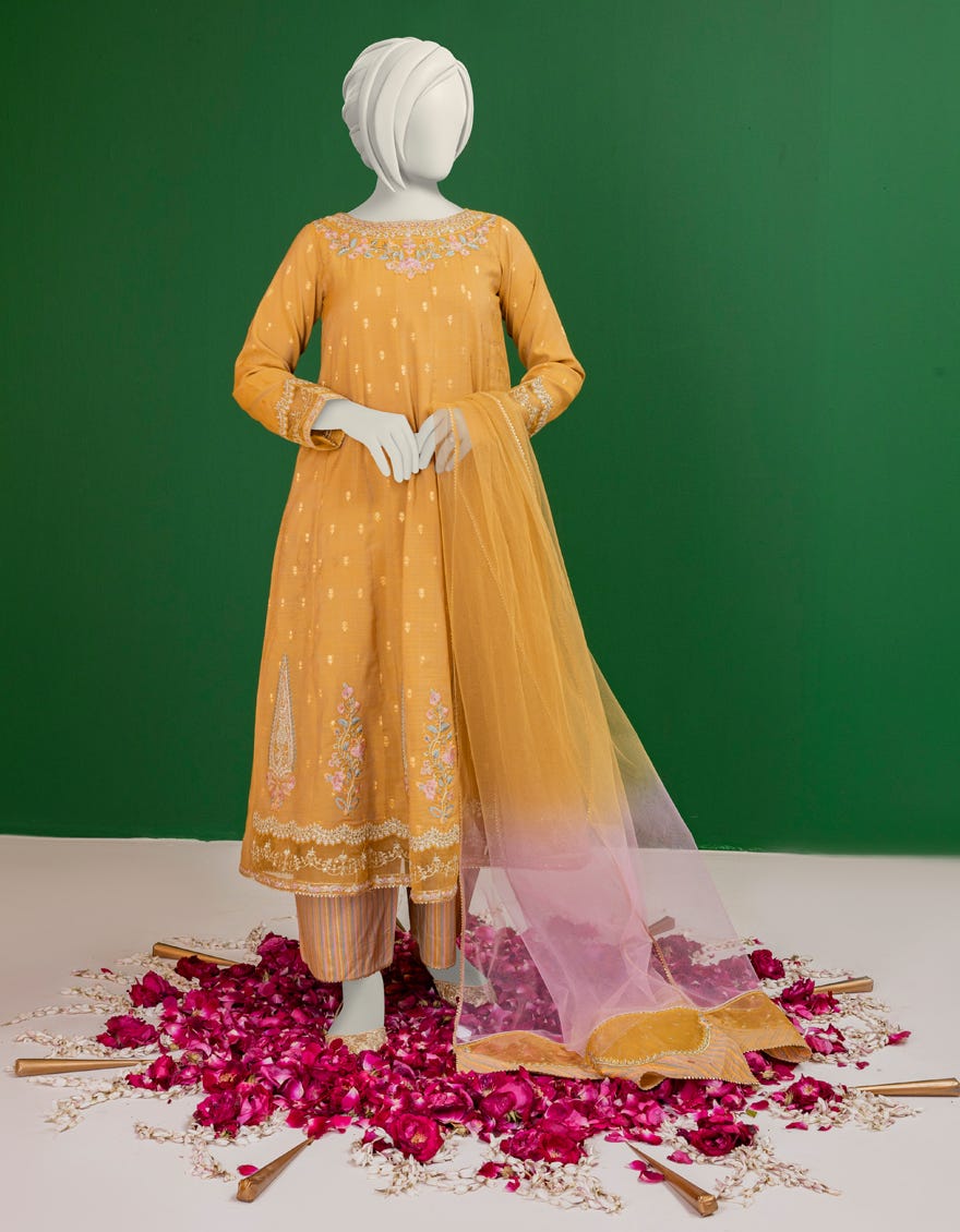 Mustard Cotton Stitched 3 Piece | Jygk-S-Ygtl-609-24