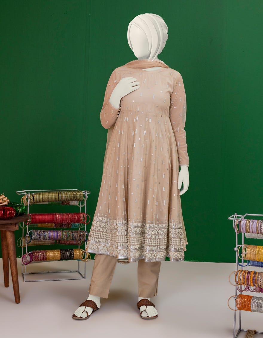 Beige Polynet Stitched 3 Piece | Jgk-S-Ygtl-611-24