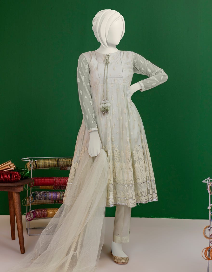 Green Polynet Stitched 3 Piece | Jgk-S-Ygtl-612-24