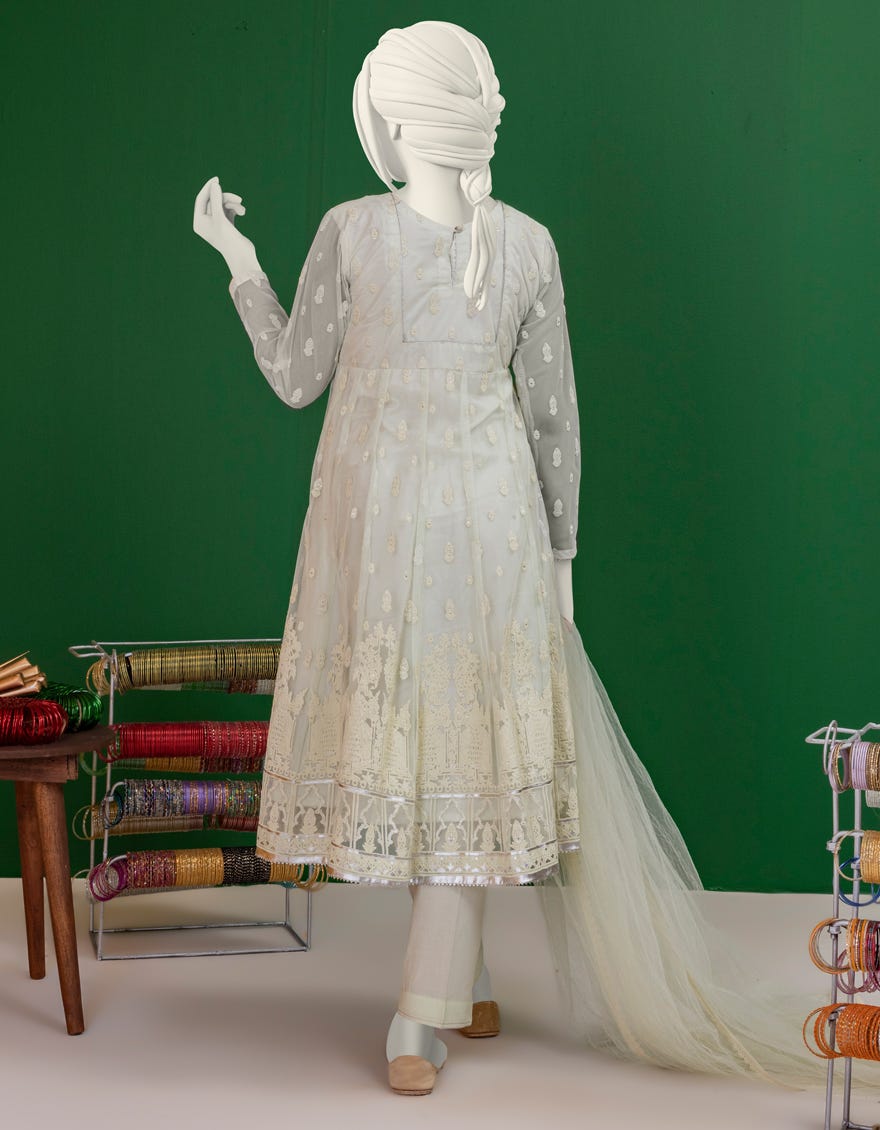 Green Polynet Stitched 3 Piece | Jgk-S-Ygtl-612-24